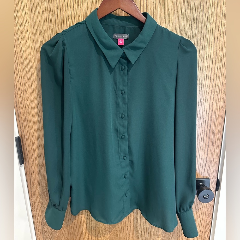 Vince Camuto Green Button-Up Blouse Large